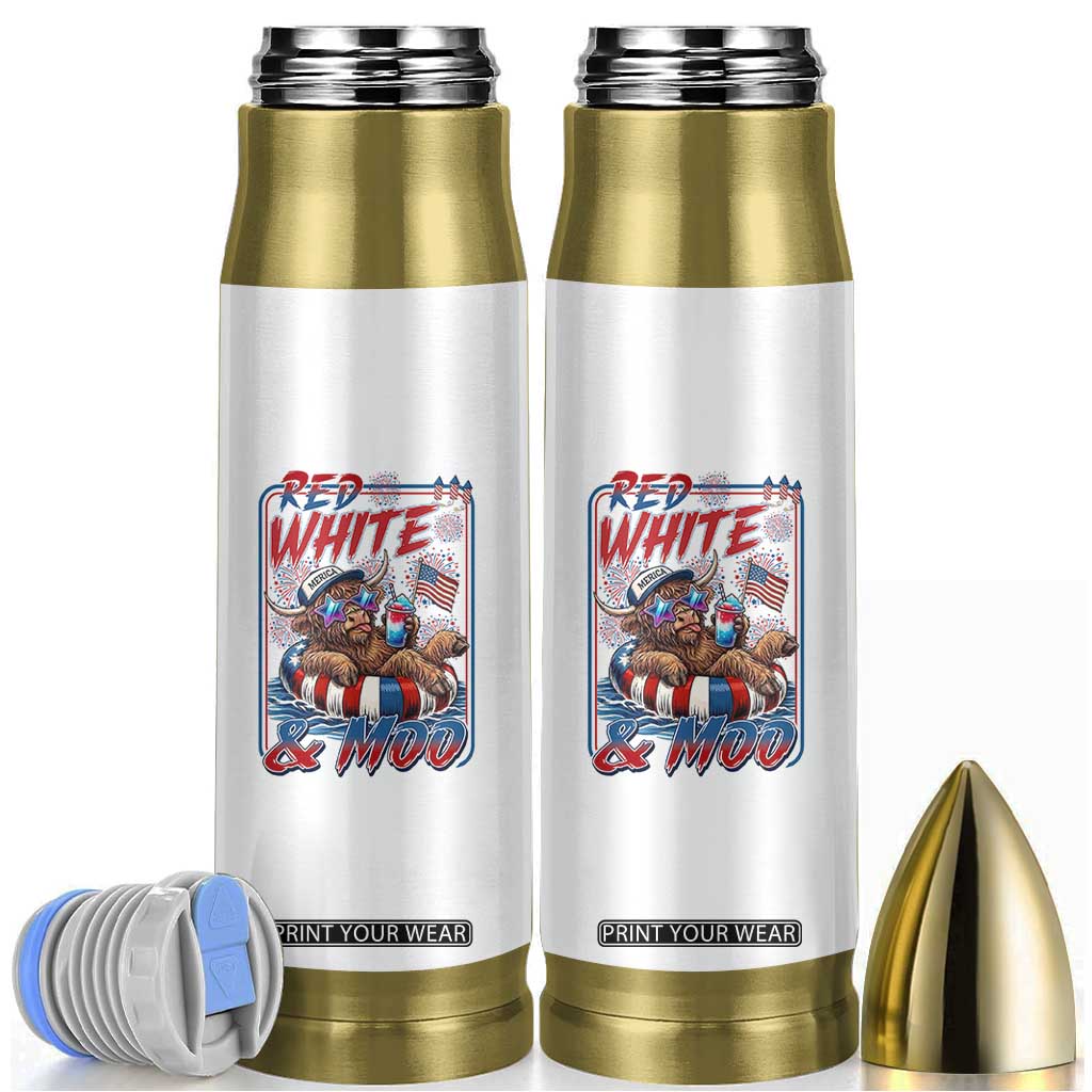Funny Highland Cow Pool Party 4th Of July Bullet Tumbler Red White And Moo