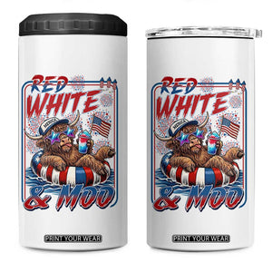 Funny Highland Cow Pool Party 4th Of July 4 in 1 Can Cooler Tumbler Red White And Moo