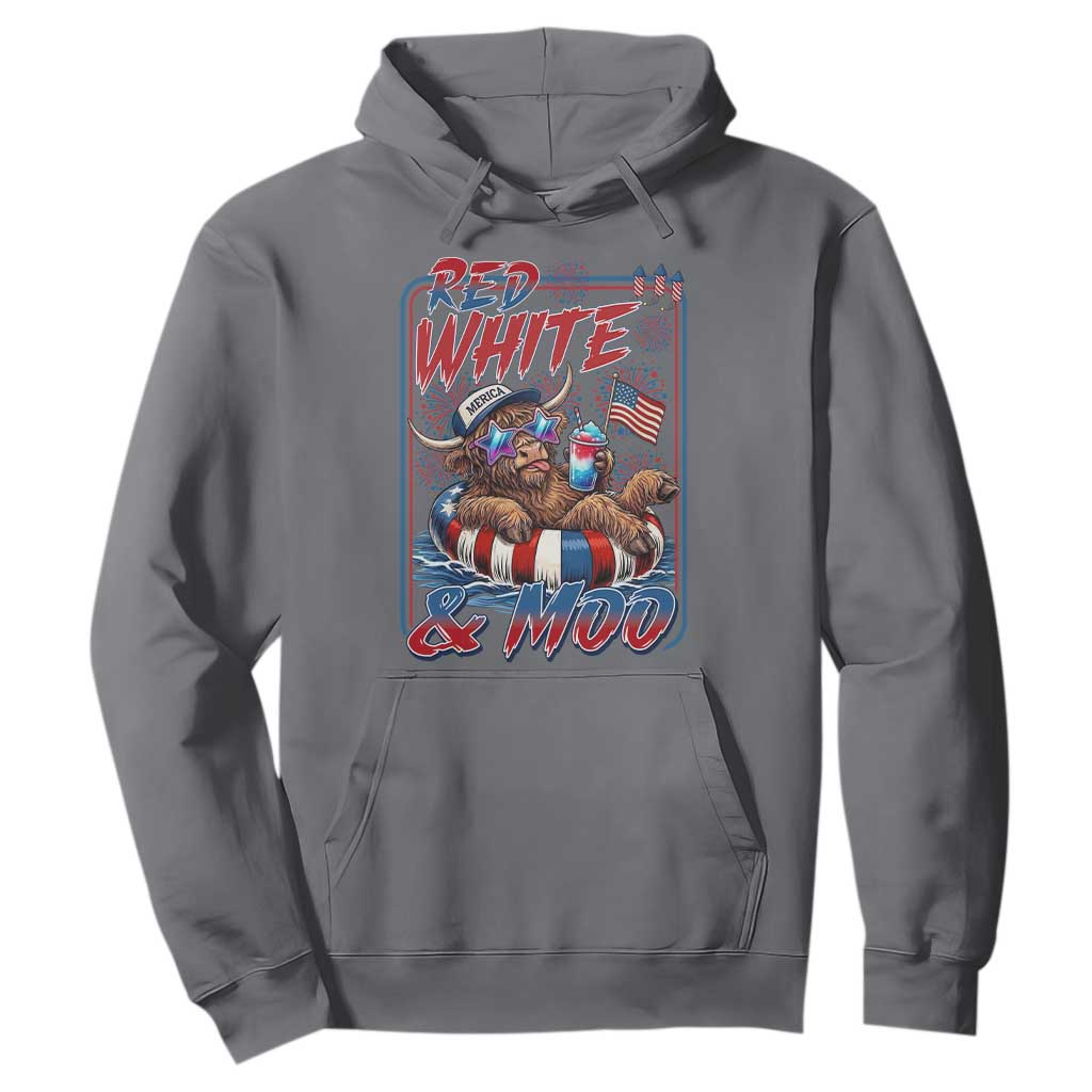 Funny Highland Cow Pool Party 4th Of July Hoodie Red White And Moo