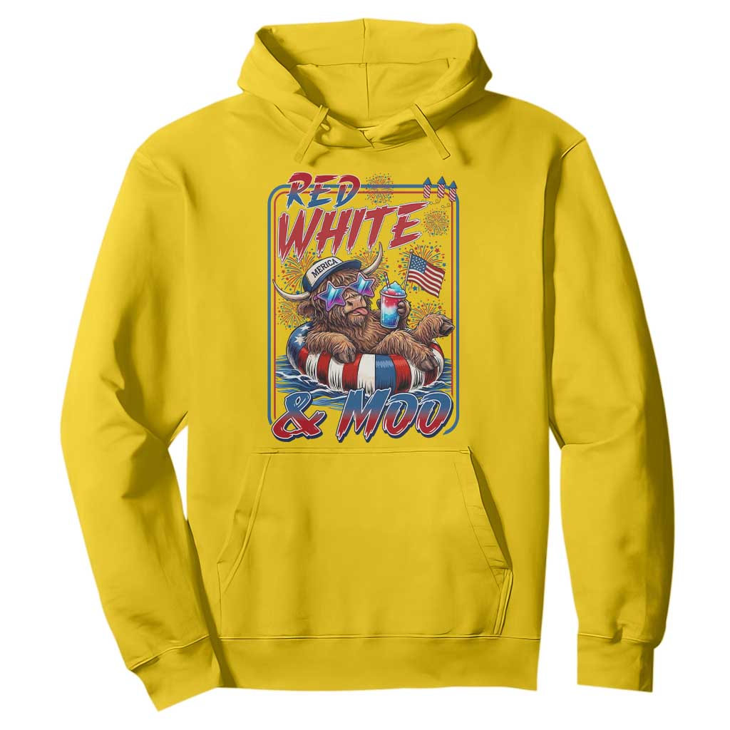 Funny Highland Cow Pool Party 4th Of July Hoodie Red White And Moo