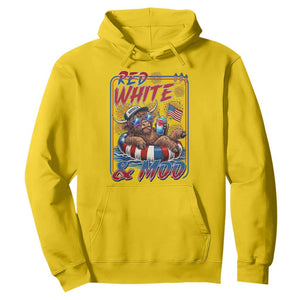 Funny Highland Cow Pool Party 4th Of July Hoodie Red White And Moo