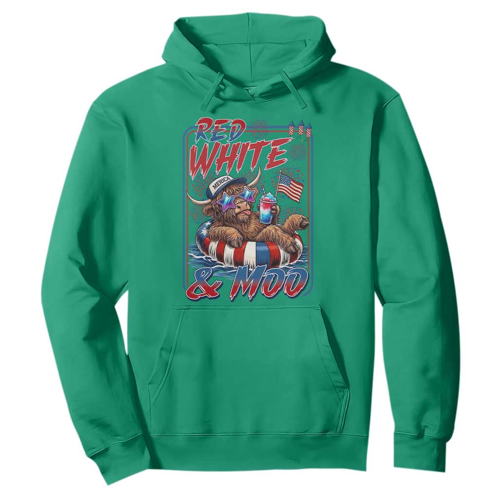 Funny Highland Cow Pool Party 4th Of July Hoodie Red White And Moo