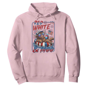 Funny Highland Cow Pool Party 4th Of July Hoodie Red White And Moo
