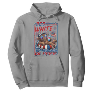 Funny Highland Cow Pool Party 4th Of July Hoodie Red White And Moo