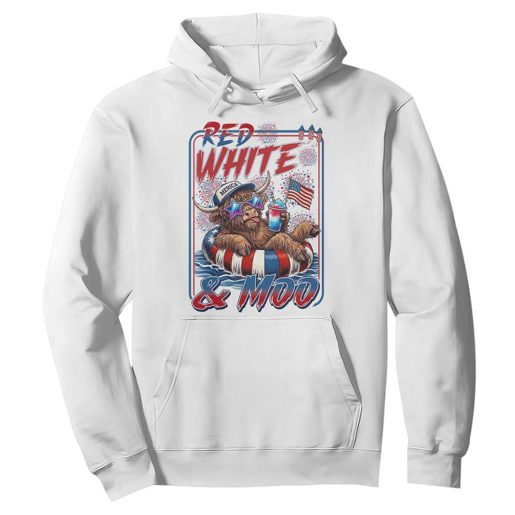 Funny Highland Cow Pool Party 4th Of July Hoodie Red White And Moo