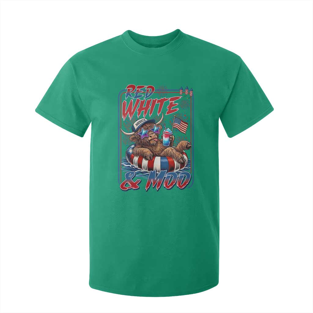 Funny Highland Cow Pool Party 4th Of July T Shirt For Kid Red White And Moo