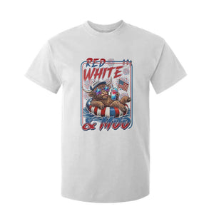 Funny Highland Cow Pool Party 4th Of July T Shirt For Kid Red White And Moo
