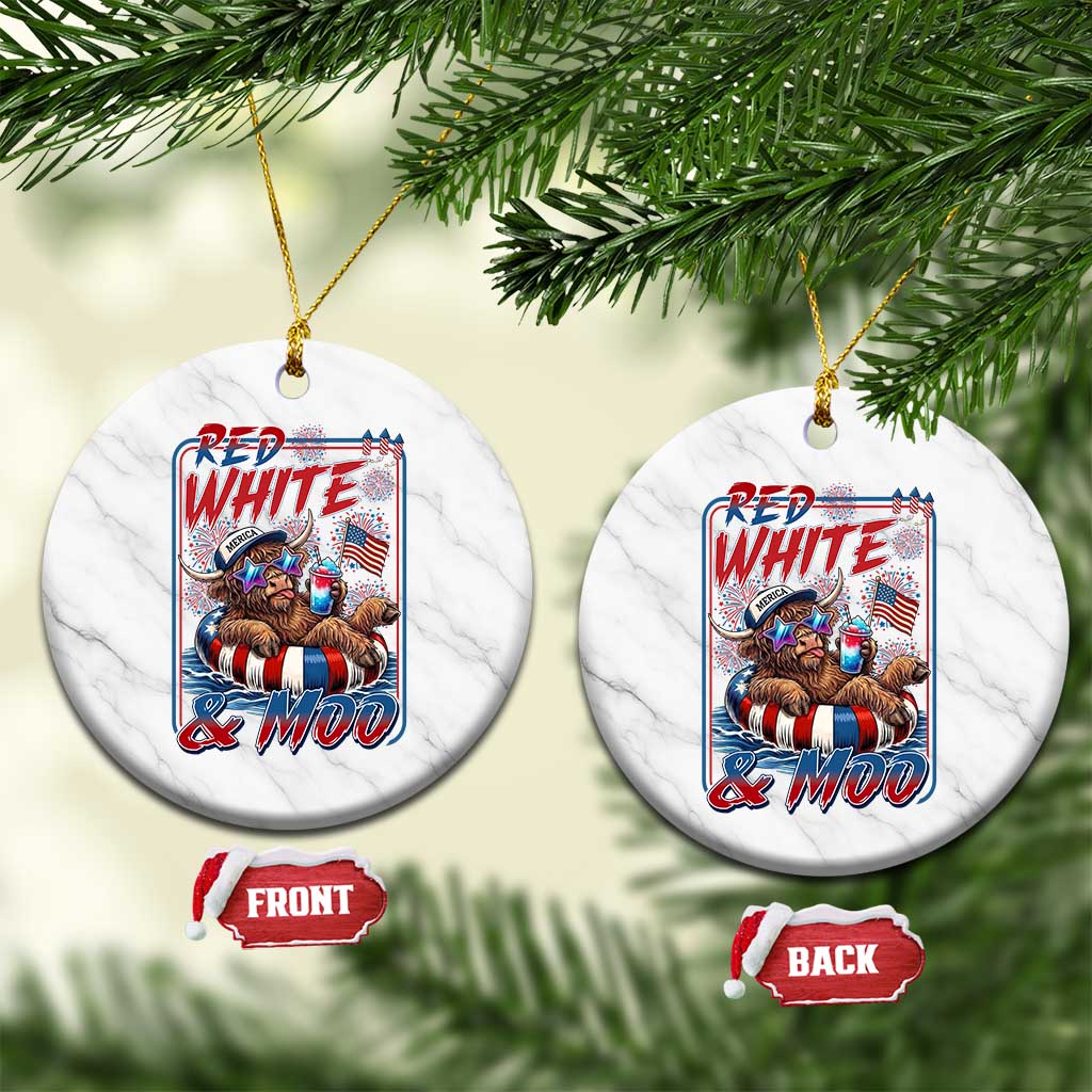 Funny Highland Cow Pool Party 4th Of July Ceramic Ornament Red White And Moo TS12 1pc White Marble Print Your Wear