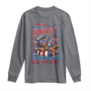 Funny Highland Cow Pool Party 4th Of July Long Sleeve Shirt Red White And Moo