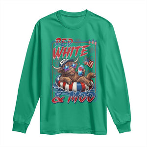 Funny Highland Cow Pool Party 4th Of July Long Sleeve Shirt Red White And Moo