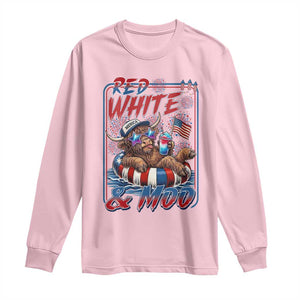 Funny Highland Cow Pool Party 4th Of July Long Sleeve Shirt Red White And Moo