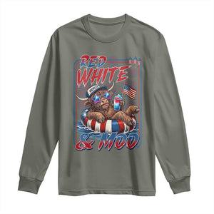 Funny Highland Cow Pool Party 4th Of July Long Sleeve Shirt Red White And Moo