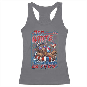 Funny Highland Cow Pool Party 4th Of July Racerback Tank Top Red White And Moo