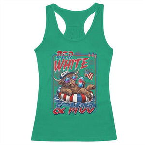 Funny Highland Cow Pool Party 4th Of July Racerback Tank Top Red White And Moo