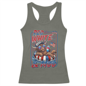 Funny Highland Cow Pool Party 4th Of July Racerback Tank Top Red White And Moo