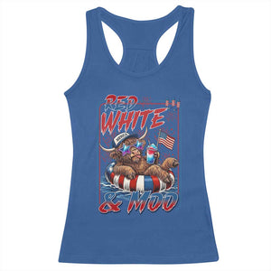Funny Highland Cow Pool Party 4th Of July Racerback Tank Top Red White And Moo