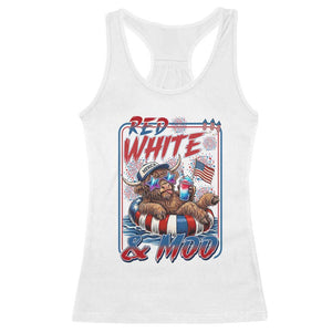 Funny Highland Cow Pool Party 4th Of July Racerback Tank Top Red White And Moo