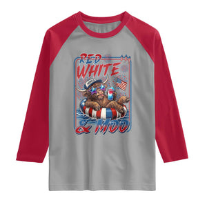 Funny Highland Cow Pool Party 4th Of July Raglan Shirt Red White And Moo