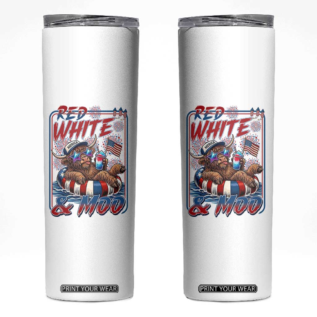 Funny Highland Cow Pool Party 4th Of July Skinny Tumbler Red White And Moo