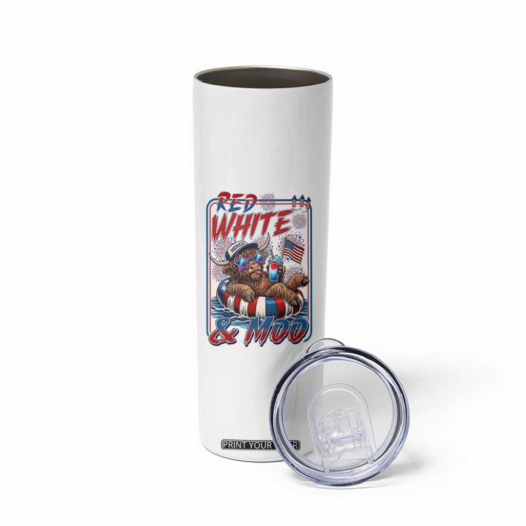 Funny Highland Cow Pool Party 4th Of July Skinny Tumbler Red White And Moo