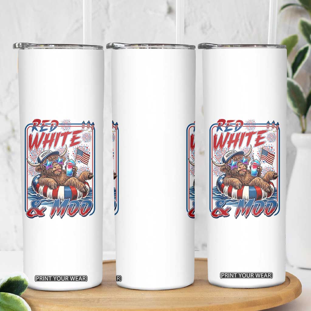 Funny Highland Cow Pool Party 4th Of July Skinny Tumbler Red White And Moo