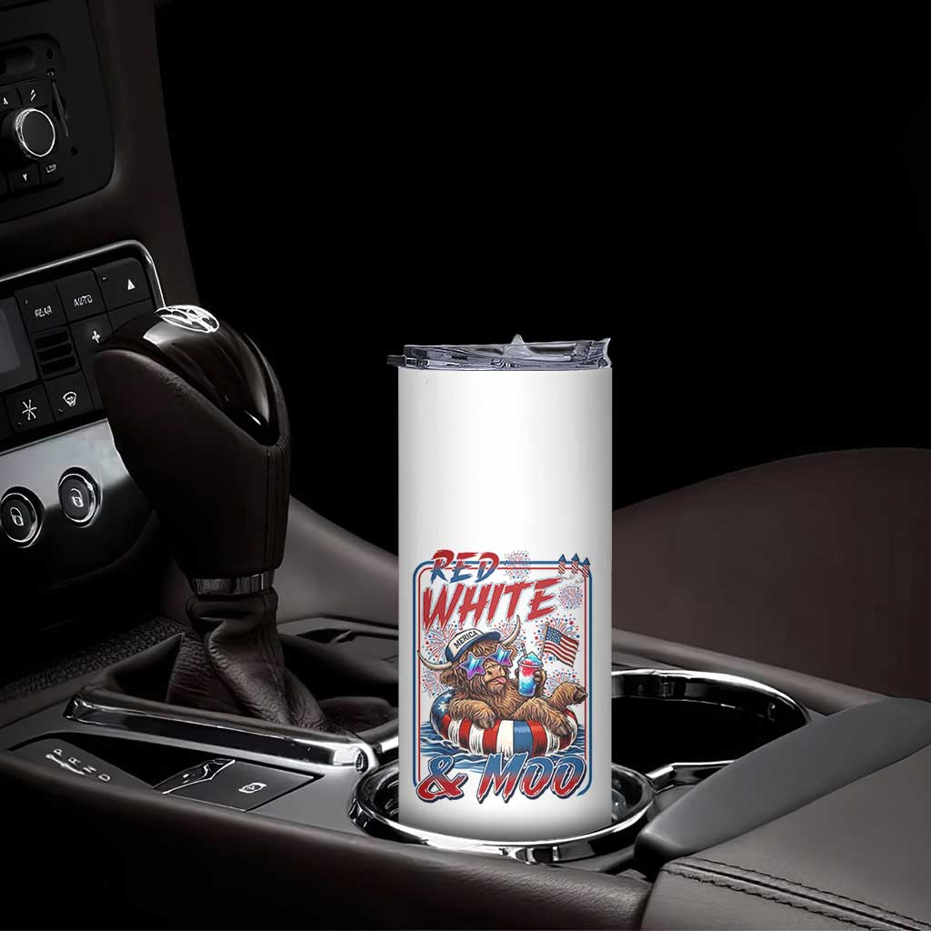Funny Highland Cow Pool Party 4th Of July Skinny Tumbler Red White And Moo