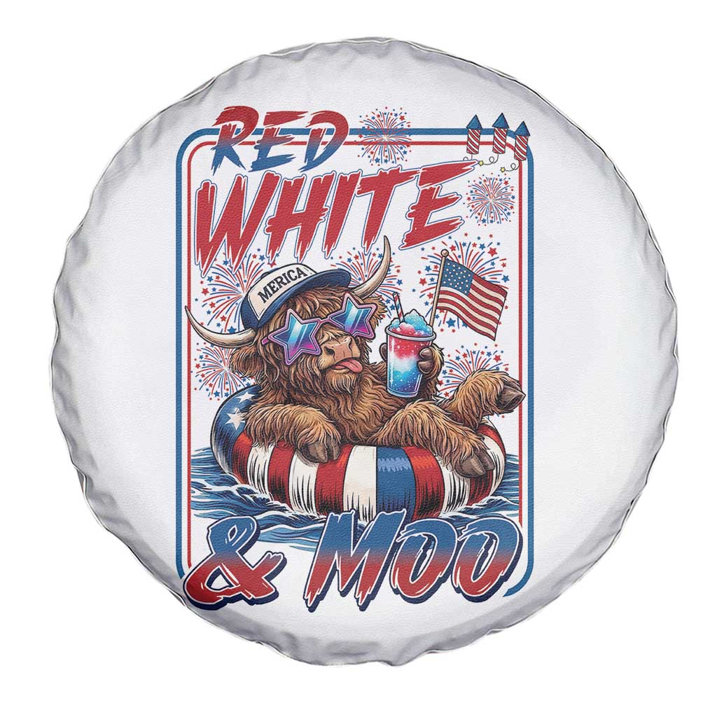 Funny Highland Cow Pool Party 4th Of July Spare Tire Cover Red White And Moo TS12 Print Your Wear