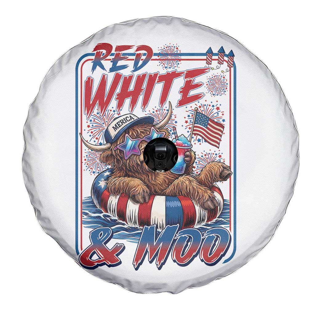 Funny Highland Cow Pool Party 4th Of July Spare Tire Cover Red White And Moo TS12 Print Your Wear