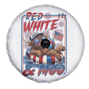 Funny Highland Cow Pool Party 4th Of July Spare Tire Cover Red White And Moo TS12 Print Your Wear