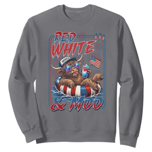 Funny Highland Cow Pool Party 4th Of July Sweatshirt Red White And Moo