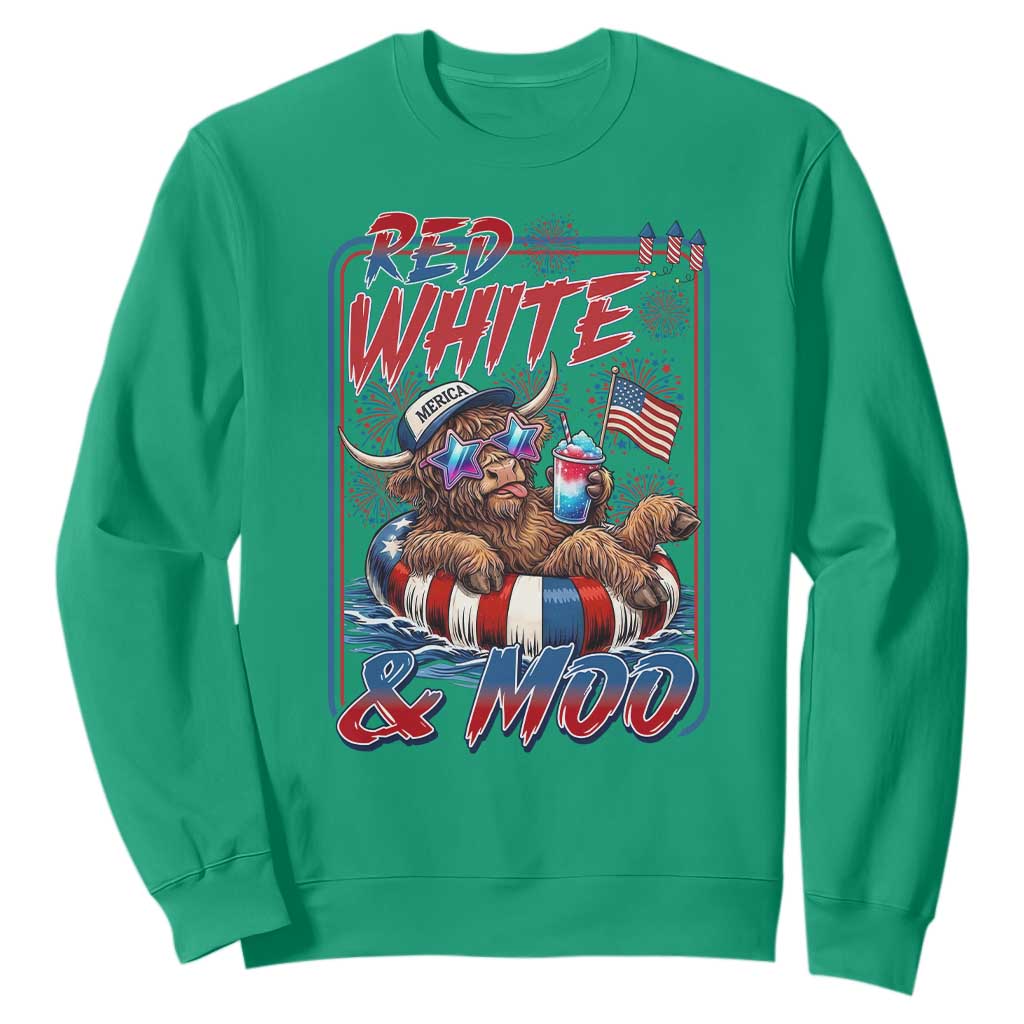 Funny Highland Cow Pool Party 4th Of July Sweatshirt Red White And Moo