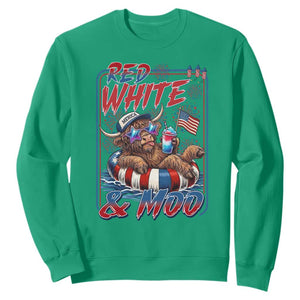 Funny Highland Cow Pool Party 4th Of July Sweatshirt Red White And Moo