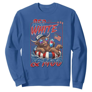 Funny Highland Cow Pool Party 4th Of July Sweatshirt Red White And Moo