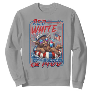 Funny Highland Cow Pool Party 4th Of July Sweatshirt Red White And Moo