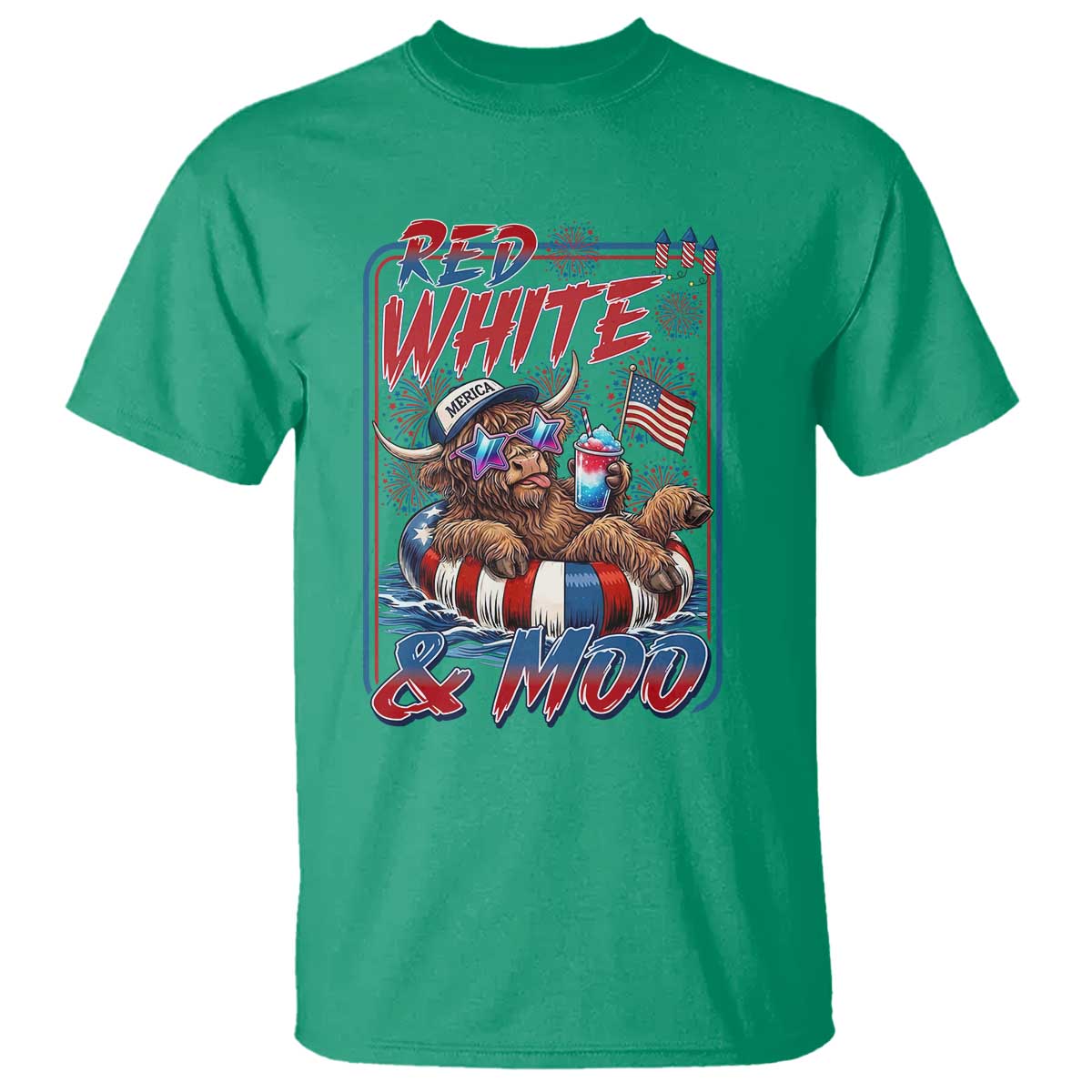 Funny Highland Cow Pool Party 4th Of July T Shirt Red White And Moo