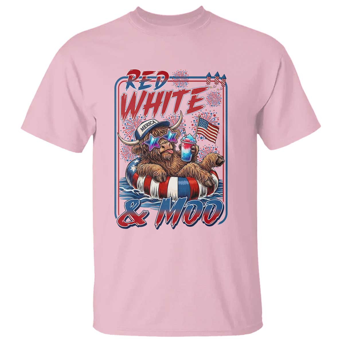 Funny Highland Cow Pool Party 4th Of July T Shirt Red White And Moo