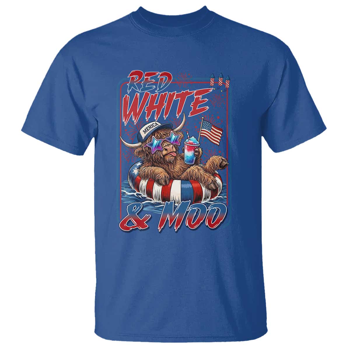 Funny Highland Cow Pool Party 4th Of July T Shirt Red White And Moo