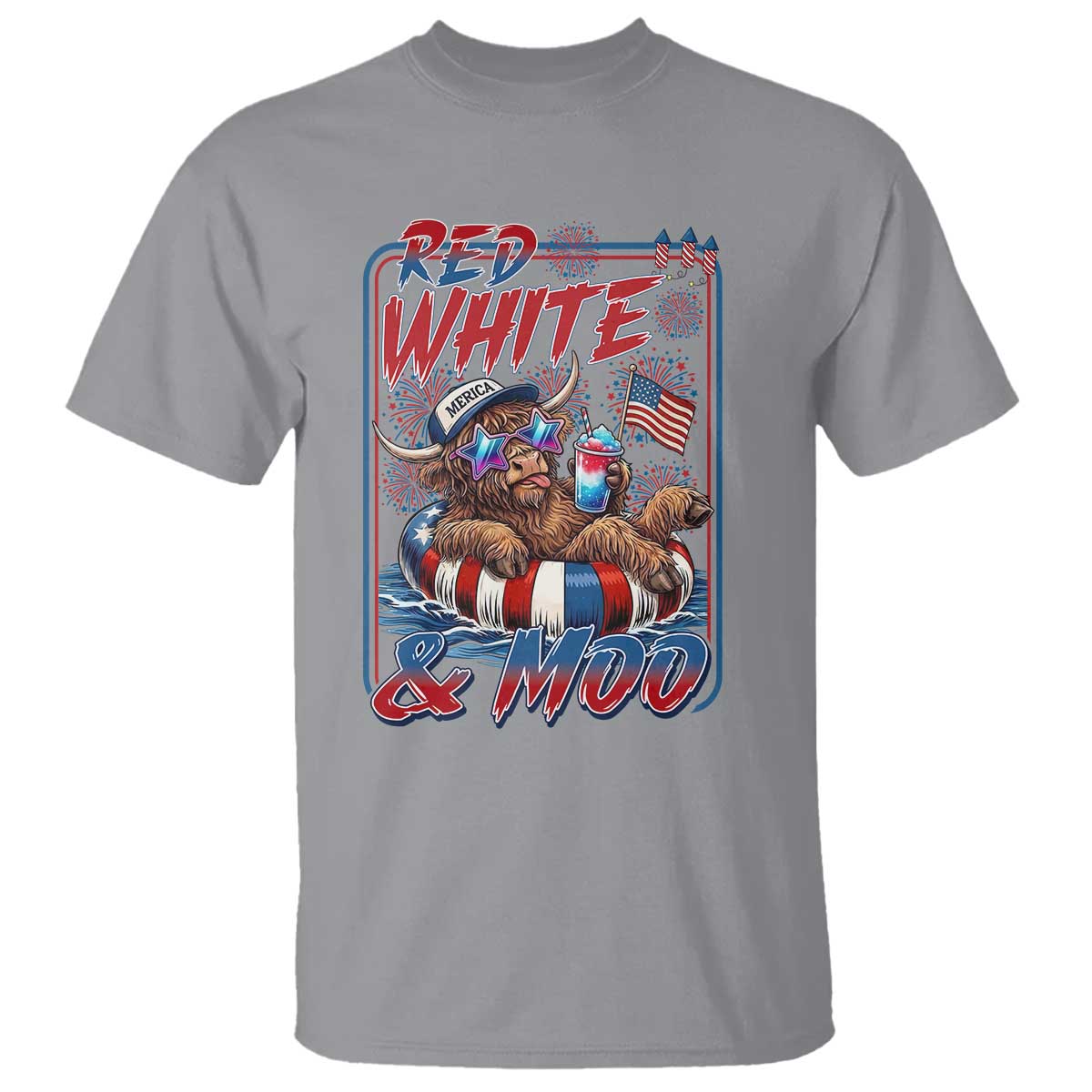 Funny Highland Cow Pool Party 4th Of July T Shirt Red White And Moo