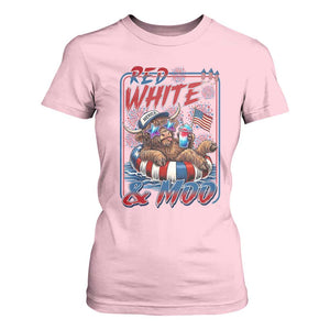 Funny Highland Cow Pool Party 4th Of July T Shirt For Women Red White And Moo