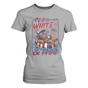 Funny Highland Cow Pool Party 4th Of July T Shirt For Women Red White And Moo
