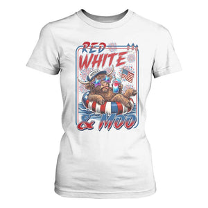 Funny Highland Cow Pool Party 4th Of July T Shirt For Women Red White And Moo