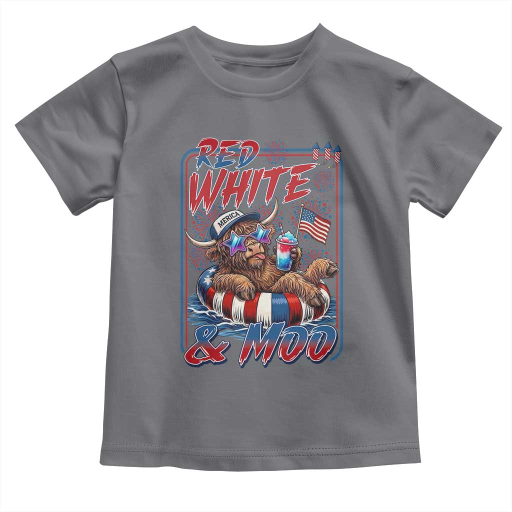 Funny Highland Cow Pool Party 4th Of July Toddler T Shirt Red White And Moo