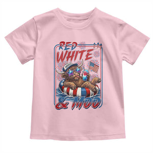 Funny Highland Cow Pool Party 4th Of July Toddler T Shirt Red White And Moo