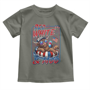 Funny Highland Cow Pool Party 4th Of July Toddler T Shirt Red White And Moo