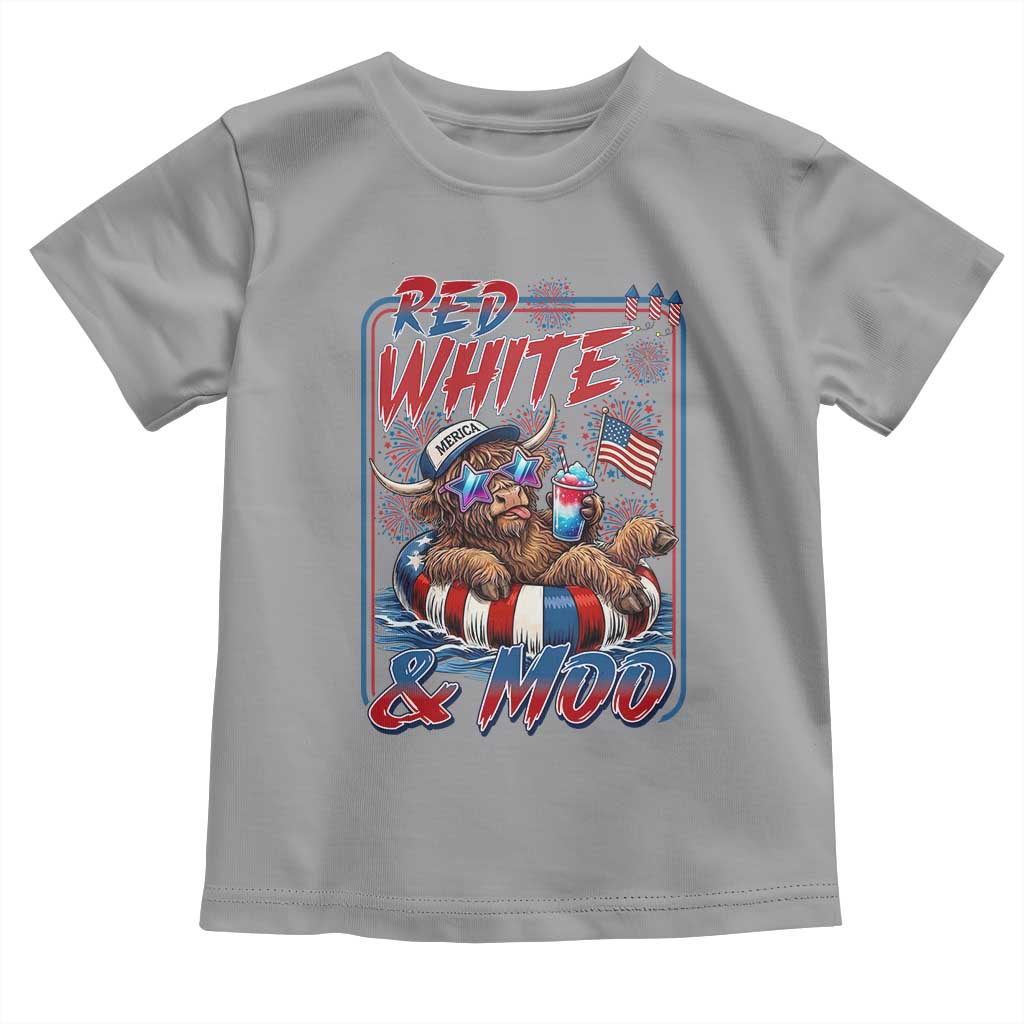 Funny Highland Cow Pool Party 4th Of July Toddler T Shirt Red White And Moo