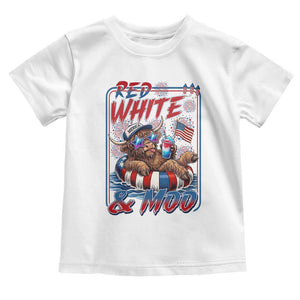 Funny Highland Cow Pool Party 4th Of July Toddler T Shirt Red White And Moo