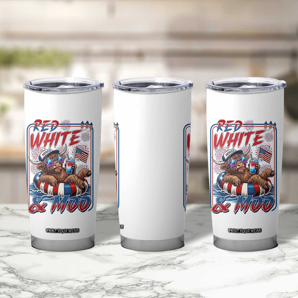 Funny Highland Cow Pool Party 4th Of July Tumbler Cup Red White And Moo