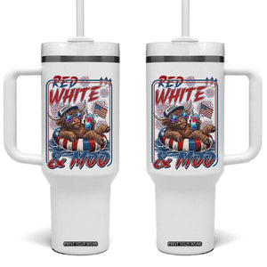 Funny Highland Cow Pool Party 4th Of July Tumbler With Handle Red White And Moo