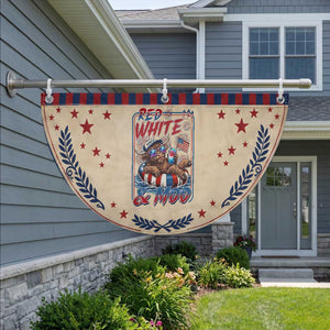 Funny Highland Cow Pool Party 4th Of July Patriotic Fan Flag Red White And Moo