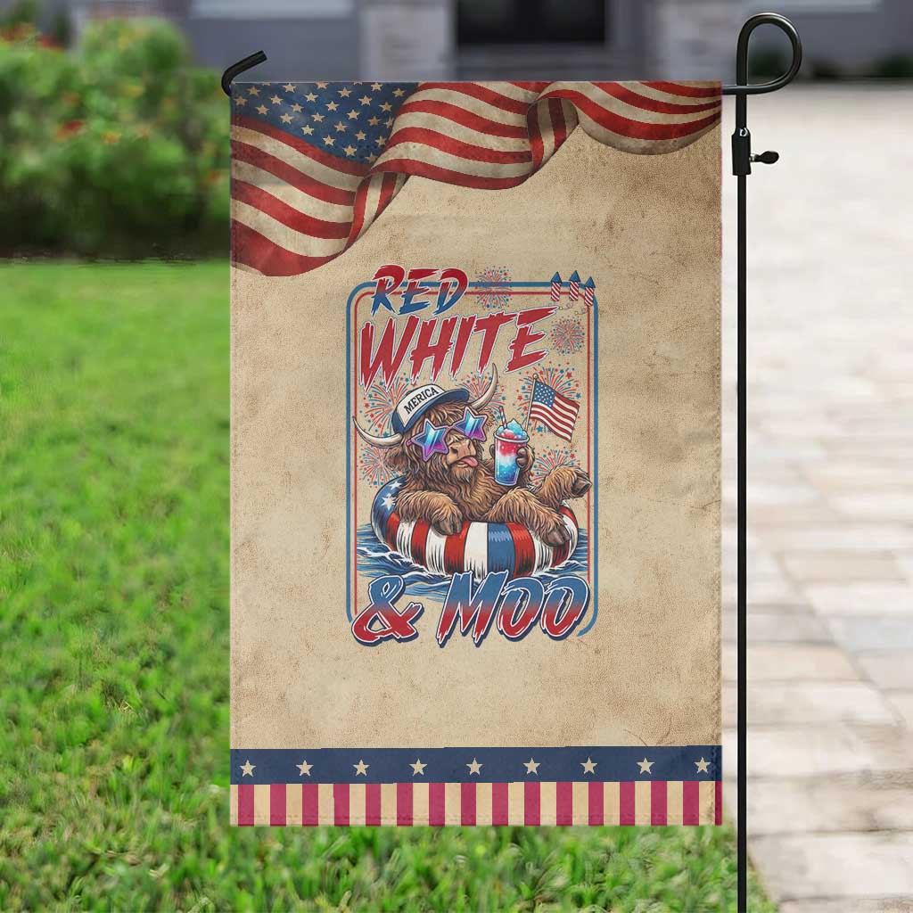 Funny Highland Cow Pool Party 4th Of July Patriotic Garden Flag Red White And Moo